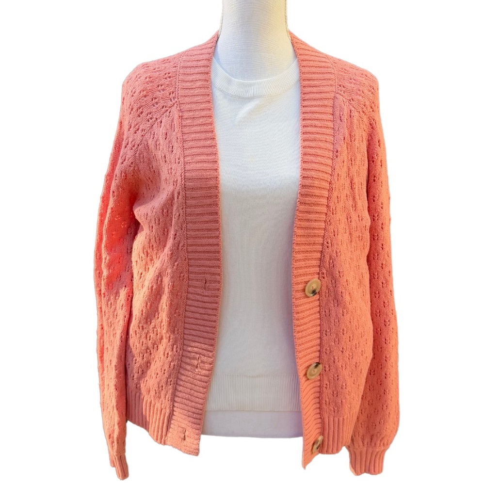 Lauren Conrad Peachy Orange Slouchy Crochet Cardigan Sweater